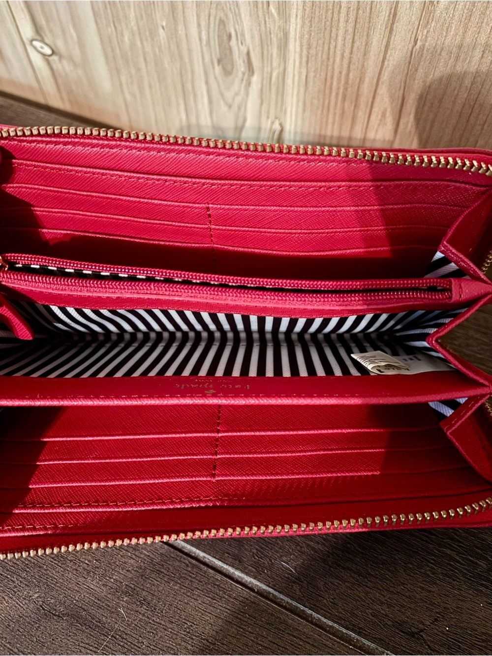 kate spade Red Leather Zip-Around Wallet with Gold Logo - Picture 5 of 5